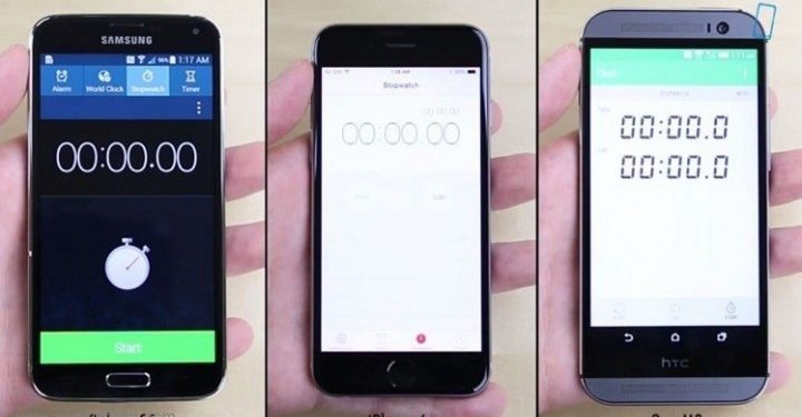 بالفيديو: سباق سرعة الأداء بين آيفون 6 وغالاكسي اس5 وإتش تي سي وان